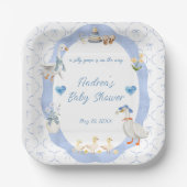 Silly Goose Whimsical Bow Baby Boy Shower Papieren Bordje (Voorkant)