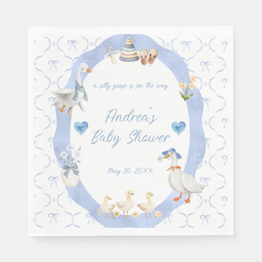 Silly Goose Whimsical Bow Baby Boy Shower Servet (Voorkant)