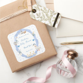 Silly Goose Whimsical Bow Baby Boy Shower Vierkante Sticker