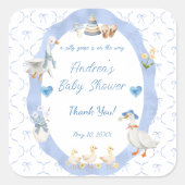 Silly Goose Whimsical Bow Baby Boy Shower Vierkante Sticker (Voorkant)
