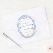 Silly Goose Whimsical Bow Baby Boy Shower Vierkante Sticker (Envelop)