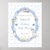 Silly Goose Whimsical Bow Baby Boy Shower Welcome Poster (Voorkant)