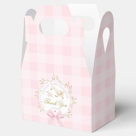 Silly Goose Whimsical Pink Gingham Baby Shower Bedankdoosjes (Geopend)