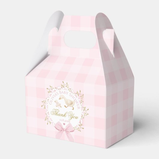 Silly Goose Whimsical Pink Gingham Baby Shower Bedankdoosjes (Voorkant Zijde)