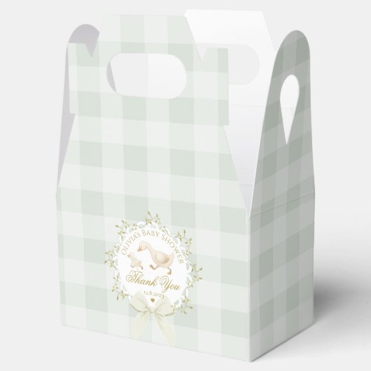 Silly Goose Whimsical Sage Gingham Baby Shower Bedankdoosjes (Geopend)