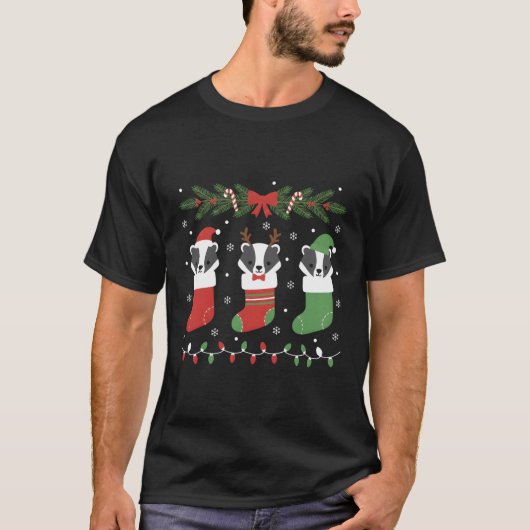 Silly Honey Badger Christmas Lights Playful  T-shirt (Voorkant)