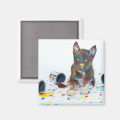 Silly Husky Puppy got into Paint Buckets Magneet (Voorkant / Achterkant)