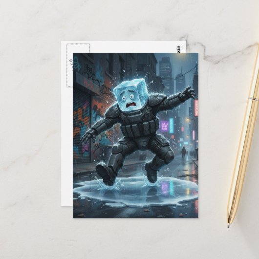 Silly icecube falling on ice briefkaart (Voorkant / Achterkant in situ)