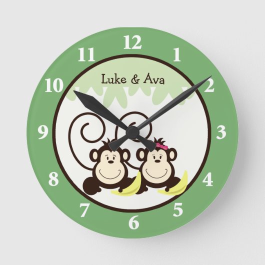 Silly Monkeys Wall Clock - Boy and Girl Monkey Ronde Klok (Voorkant)
