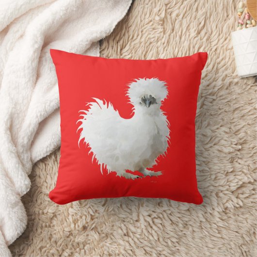 Silly Silkie Chicken on Red Kussen (Deken)