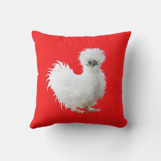 Silly Silkie Chicken on Red Kussen (Achterkant)