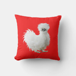 Silly Silkie Chicken on Red Kussen