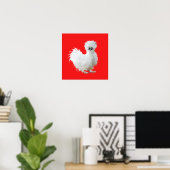 Silly Silkie Chicken on Red Poster (Thuiskantoor)