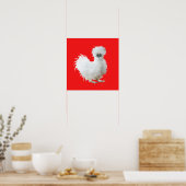 Silly Silkie Chicken on Red Poster (Keuken)