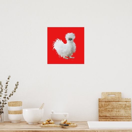 Silly Silkie Chicken on Red Poster (Keuken)