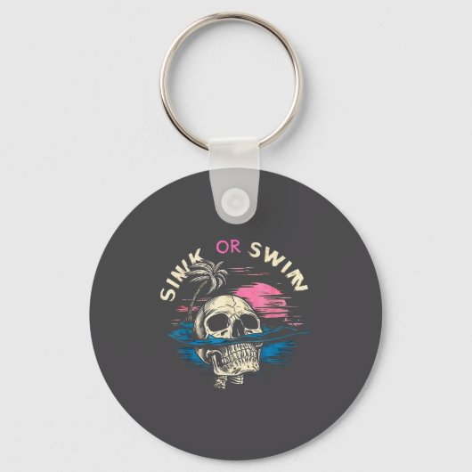 Silly Tropical Sunset Skull Sink Ocean Swim Sleutelhanger (Voorkant)