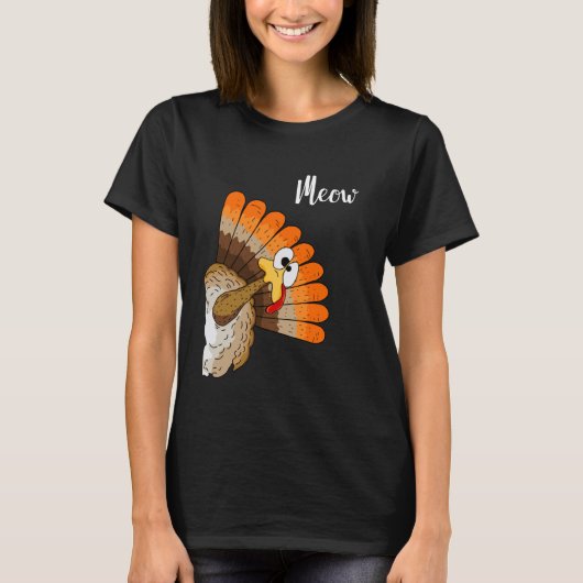 Silly Turkey Meow Thanksgiving Cartoon Humor Graph T-shirt (Voorkant)