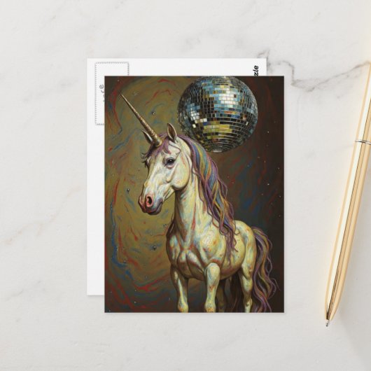 Silly unicorn at the disco briefkaart (Voorkant / Achterkant in situ)