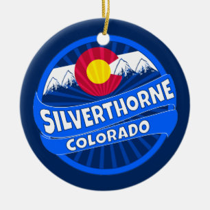 Silniettemin orne Colorado-gebergte breekt een ver Keramisch Ornament