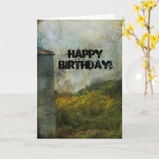 Silo, zonnebloemen, geboortedag kaart (Gele Bloem)