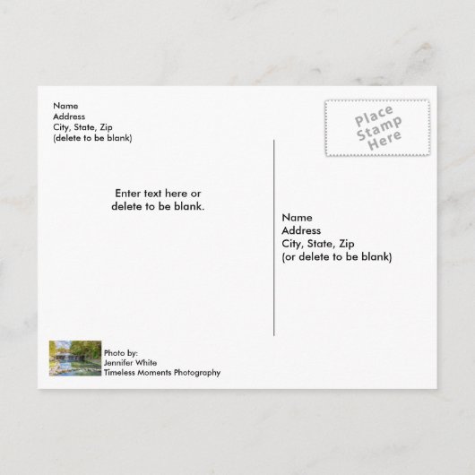 Siloam Springs Sager Creek Waterfall Briefkaart (Achterkant)