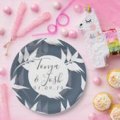 Silohuette Navy Garden Leaves Wedding Papieren Bordje (Feest)