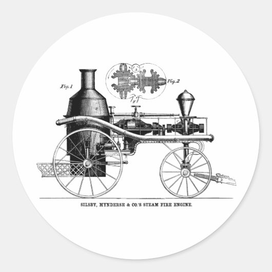Silsby Rotary Steam Fire Engine Ronde Sticker (Voorkant)