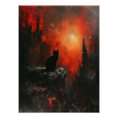 Silueta de Gato Ardiente: Atardecer Surrealista Perfect Poster (Voorkant)