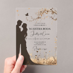 Silueta de novio y novia acryl uitnodigingen
