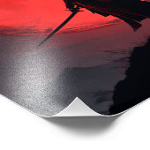 Silueta Samurai Luna Roja Foto Afdruk (Hoek)