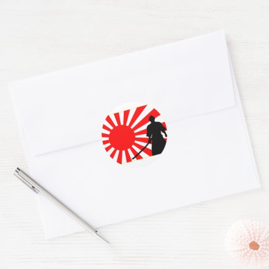 Silueta Samurai. Ronde Sticker (Envelop)