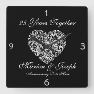 SILVE 25th Jubileum GIFT Wall Clock Vierkante Klok