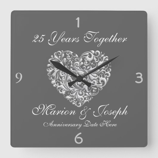 SILVE 25th Jubileum GIFT Wall Clock Vierkante Klok (Voorkant)