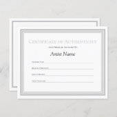 Silve Border Paper Certificate of Authenticity Art (Voorkant / Achterkant)