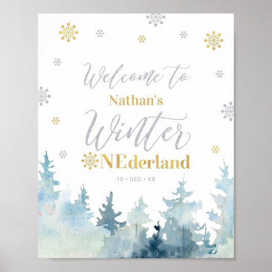 Silve & Gold Winter onederland - Welkomstteken Poster (Voorkant)