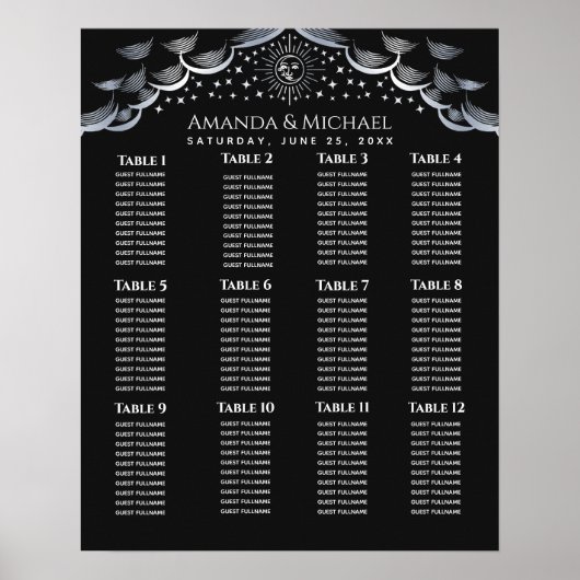 Silve Sun & Moon Tarot Card Wedding Seating Chart Poster (Voorkant)