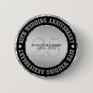 Silve Wedding Jubileum Metallic Silver & Black Ronde Button 5,7 Cm