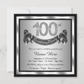 Silver 100th Birthday Party Kaart (Voorkant)