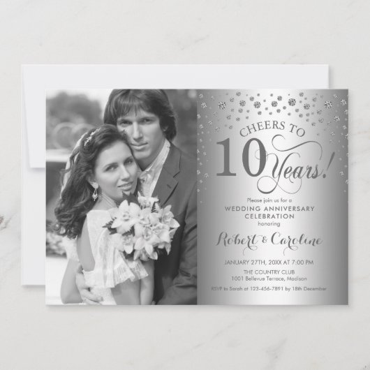 Silver 10th Wedding Jubileum met foto Kaart (Voorkant)