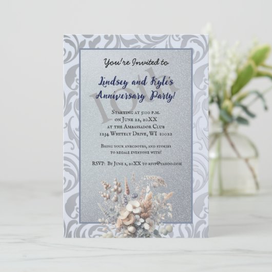 Silver 10th Wedding Jubileum Party Invitation Kaart (Staand voorkant)