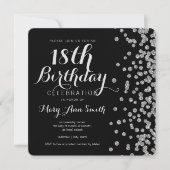 Silver 18th Birthday Faux Glitter Confetti Black Kaart (Voorkant)