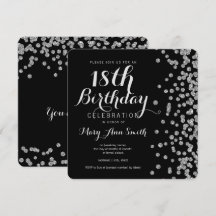 Silver 18th Birthday Faux Glitter Confetti Black