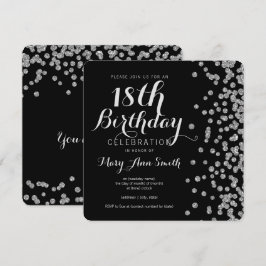 Silver 18th Birthday Faux Glitter Confetti Black Kaart