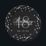 Silver 18th Birthday Faux Glitter Confetti Black Papieren Bordje<br><div class="desc">Elegant 18e verjaardag Silver Faux Glitter Confetti Black design.</div>