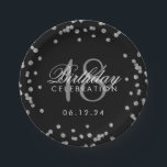 Silver 18th Birthday Faux Glitter Confetti Black Papieren Bordje<br><div class="desc">Elegant 18e verjaardag Silver Faux Glitter Confetti Black design.</div>