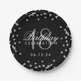 Silver 18th Birthday Faux Glitter Confetti Black Papieren Bordje