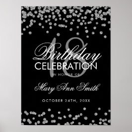 Silver 18th Birthday Faux Glitter Confetti Black Poster