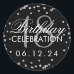 Silver 18th Birthday Faux Glitter Confetti Black Ronde Sticker<br><div class="desc">Elegant 18th Birthday Silver Faux Glitter Confetti Black sjabloon.</div>