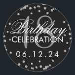 Silver 18th Birthday Faux Glitter Confetti Black Ronde Sticker<br><div class="desc">Elegant 18th Birthday Silver Faux Glitter Confetti Black sjabloon.</div>