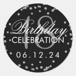 Silver 18th Birthday Faux Glitter Confetti Black Ronde Sticker